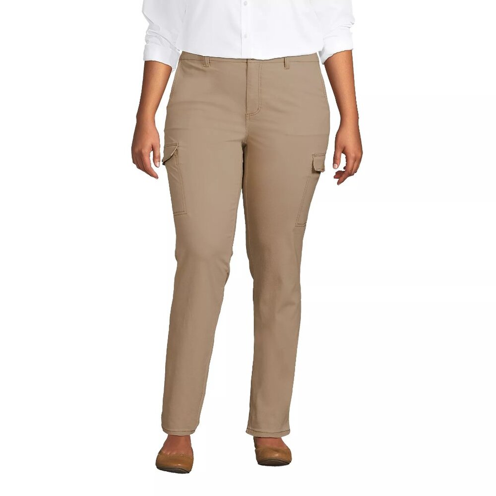 Land's End Women's Plus Size 26 Mid Rise Slim Cargo Chino Pants in Desert Tan